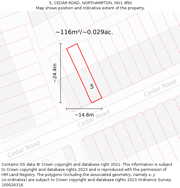 5, CEDAR ROAD, NORTHAMPTON, NN1 4RN: Plot and title map