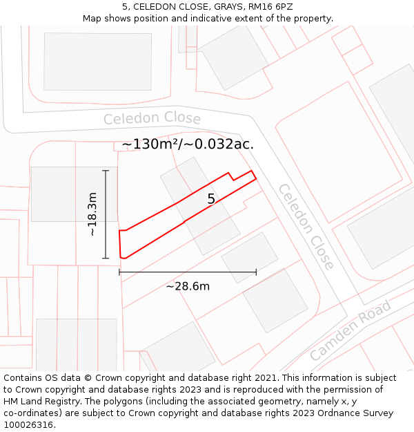 5, CELEDON CLOSE, GRAYS, RM16 6PZ: Plot and title map