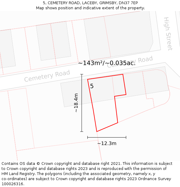 5, CEMETERY ROAD, LACEBY, GRIMSBY, DN37 7EP: Plot and title map