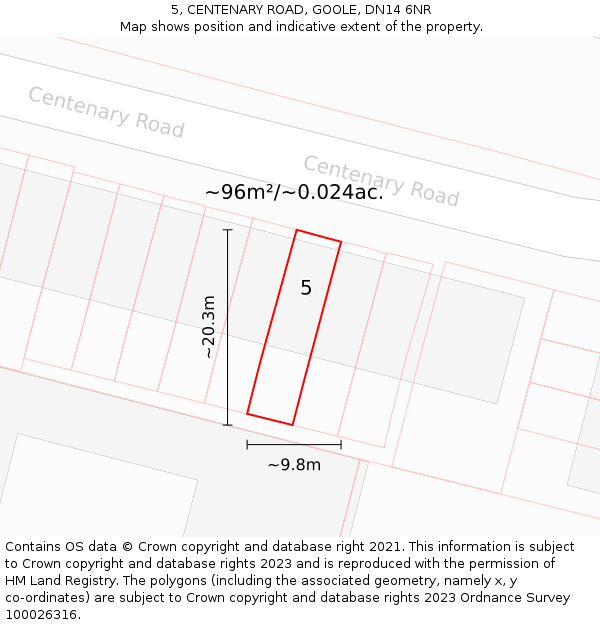 5, CENTENARY ROAD, GOOLE, DN14 6NR: Plot and title map
