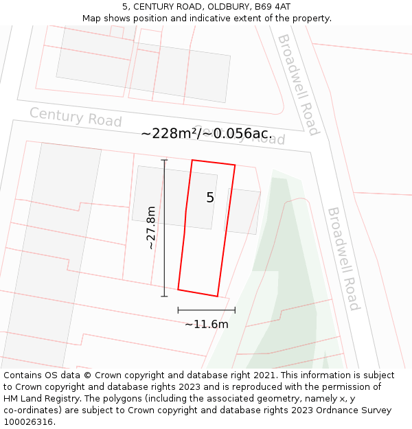 5, CENTURY ROAD, OLDBURY, B69 4AT: Plot and title map