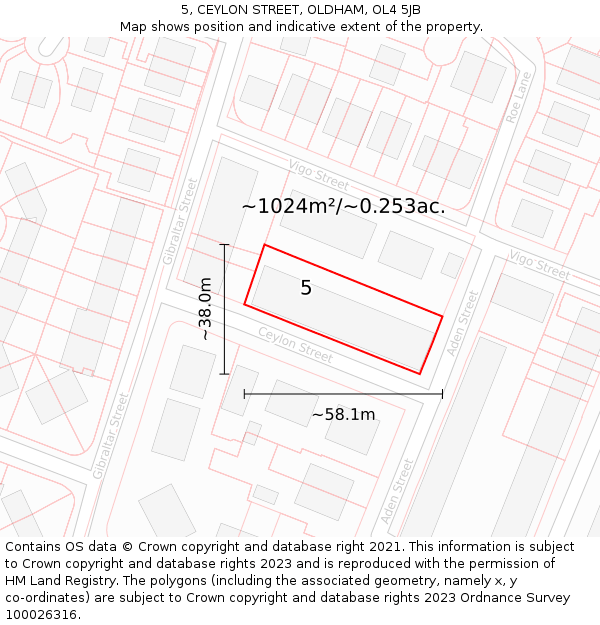 5, CEYLON STREET, OLDHAM, OL4 5JB: Plot and title map