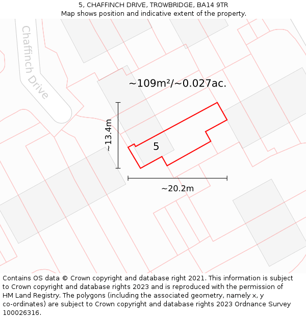 5, CHAFFINCH DRIVE, TROWBRIDGE, BA14 9TR: Plot and title map