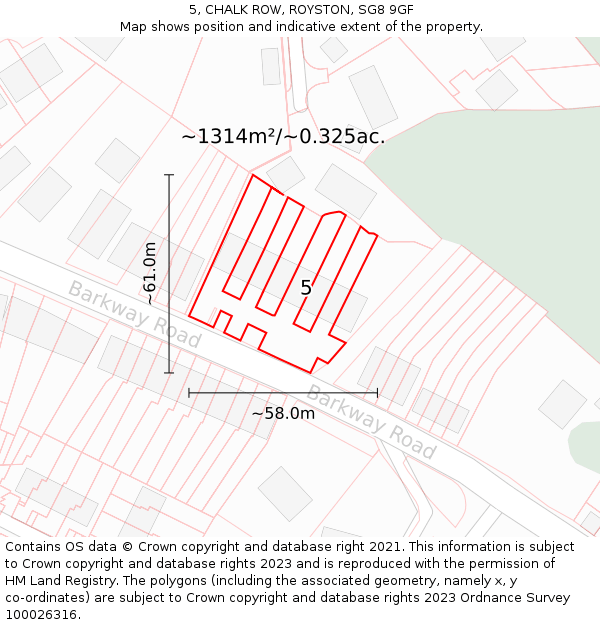 5, CHALK ROW, ROYSTON, SG8 9GF: Plot and title map