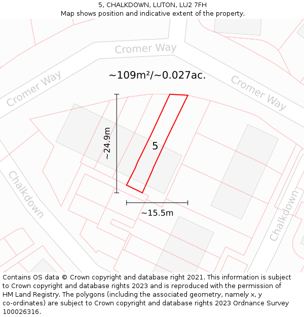 5, CHALKDOWN, LUTON, LU2 7FH: Plot and title map