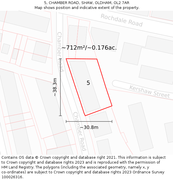 5, CHAMBER ROAD, SHAW, OLDHAM, OL2 7AR: Plot and title map
