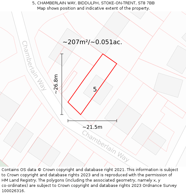 5, CHAMBERLAIN WAY, BIDDULPH, STOKE-ON-TRENT, ST8 7BB: Plot and title map