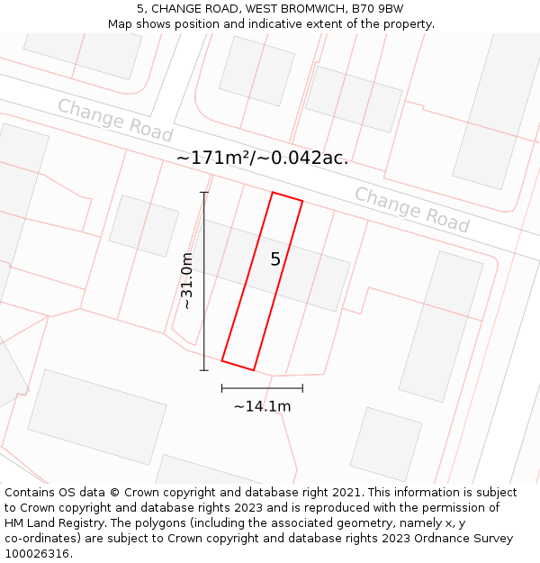 5, CHANGE ROAD, WEST BROMWICH, B70 9BW: Plot and title map