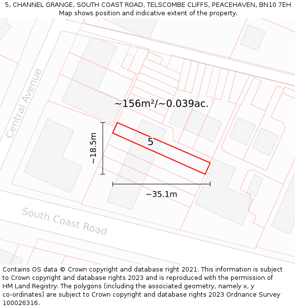 5, CHANNEL GRANGE, SOUTH COAST ROAD, TELSCOMBE CLIFFS, PEACEHAVEN, BN10 7EH: Plot and title map