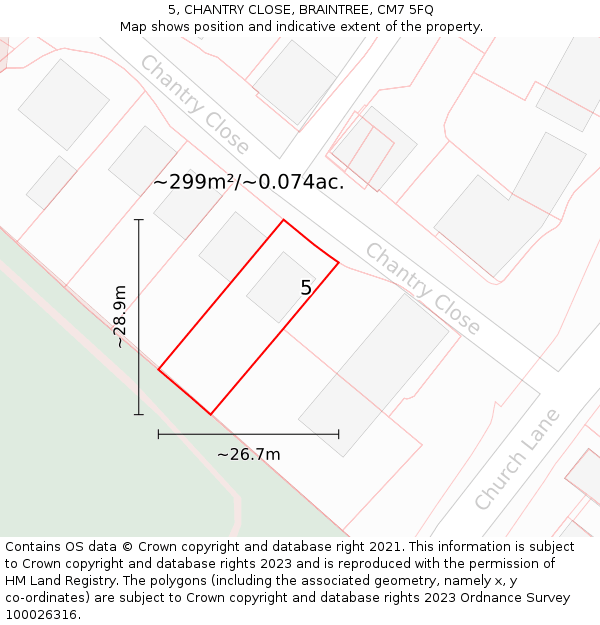 5, CHANTRY CLOSE, BRAINTREE, CM7 5FQ: Plot and title map