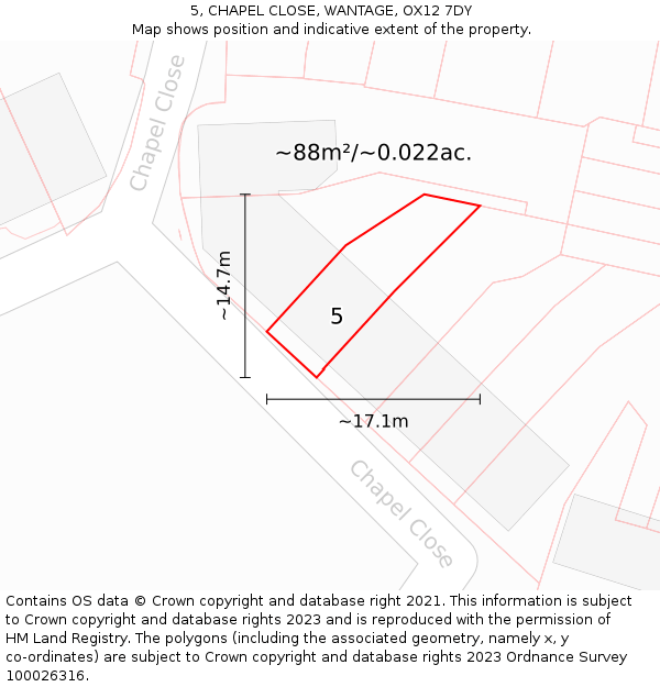 5, CHAPEL CLOSE, WANTAGE, OX12 7DY: Plot and title map