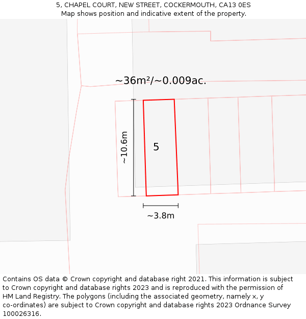 5, CHAPEL COURT, NEW STREET, COCKERMOUTH, CA13 0ES: Plot and title map