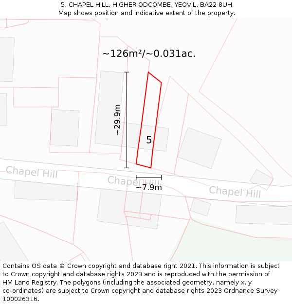 5, CHAPEL HILL, HIGHER ODCOMBE, YEOVIL, BA22 8UH: Plot and title map