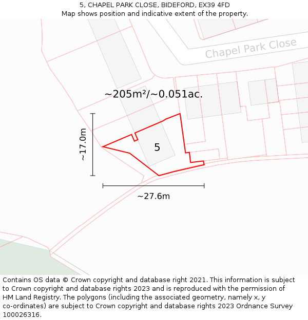 5, CHAPEL PARK CLOSE, BIDEFORD, EX39 4FD: Plot and title map