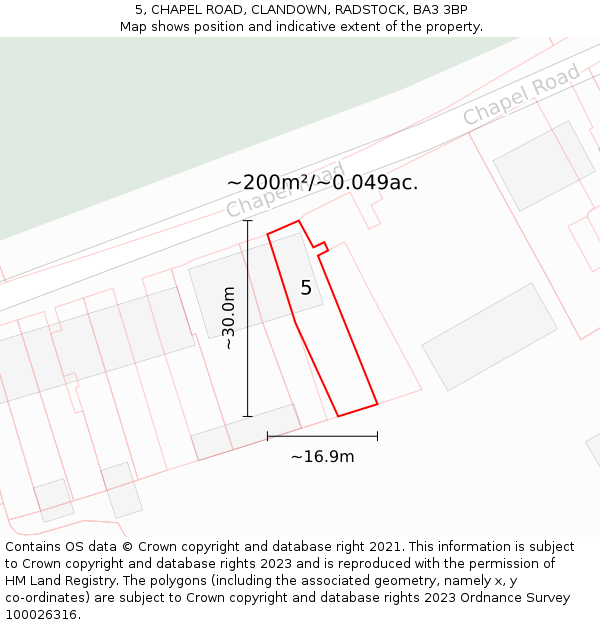 5, CHAPEL ROAD, CLANDOWN, RADSTOCK, BA3 3BP: Plot and title map