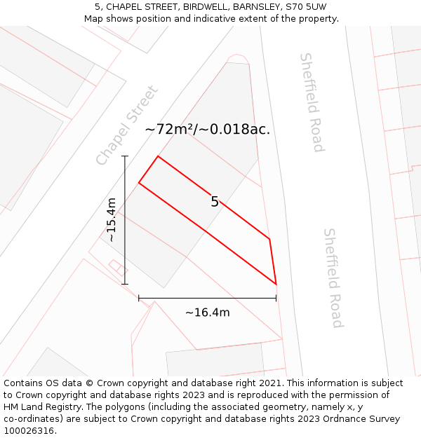 5, CHAPEL STREET, BIRDWELL, BARNSLEY, S70 5UW: Plot and title map