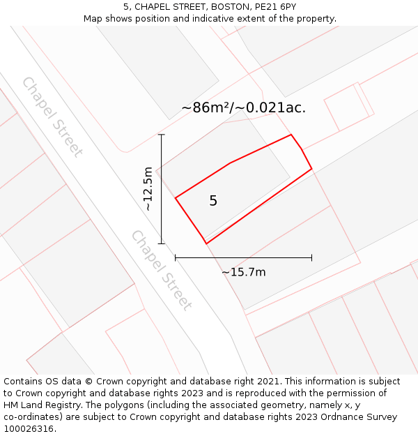 5, CHAPEL STREET, BOSTON, PE21 6PY: Plot and title map