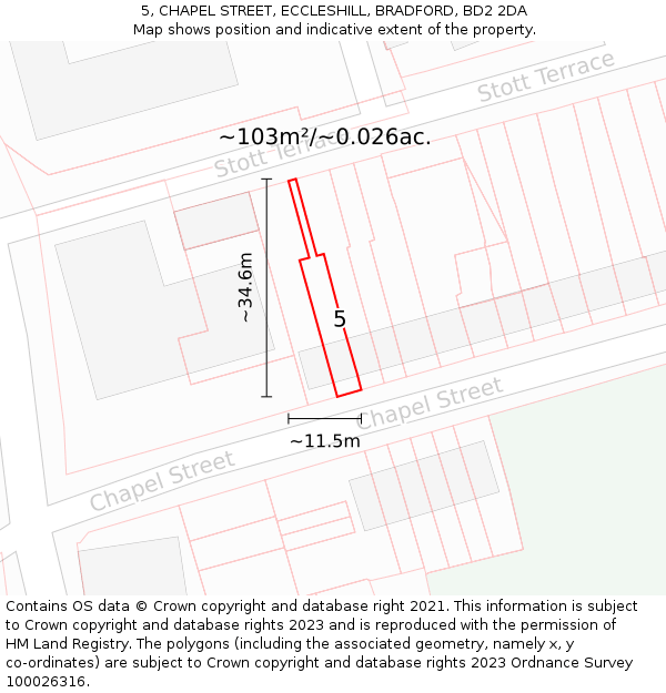 5, CHAPEL STREET, ECCLESHILL, BRADFORD, BD2 2DA: Plot and title map