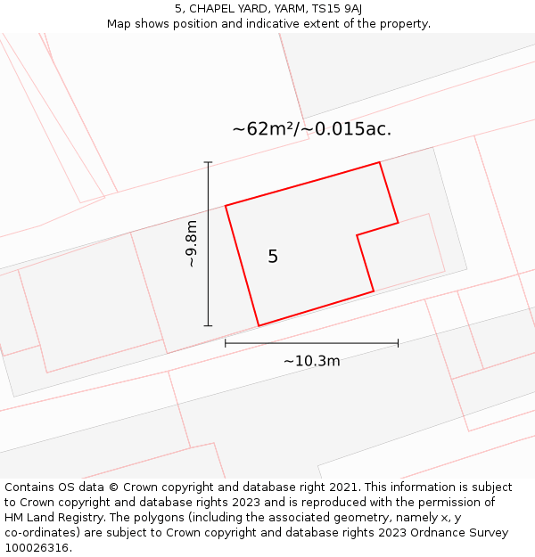 5, CHAPEL YARD, YARM, TS15 9AJ: Plot and title map
