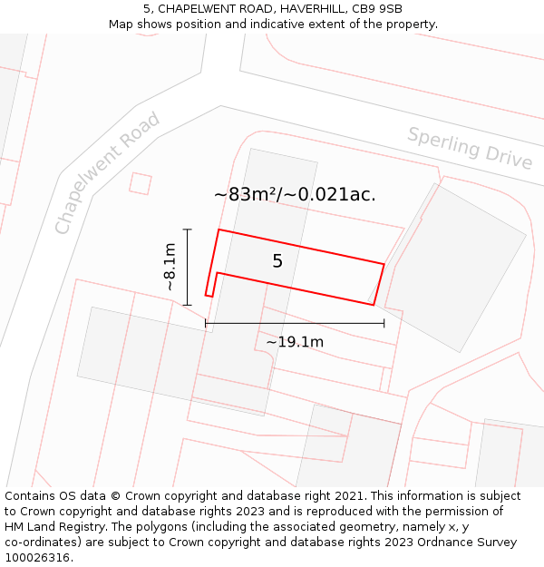 5, CHAPELWENT ROAD, HAVERHILL, CB9 9SB: Plot and title map