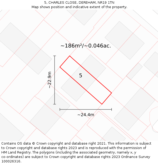 5, CHARLES CLOSE, DEREHAM, NR19 1TN: Plot and title map