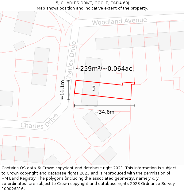 5, CHARLES DRIVE, GOOLE, DN14 6RJ: Plot and title map