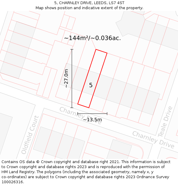 5, CHARNLEY DRIVE, LEEDS, LS7 4ST: Plot and title map