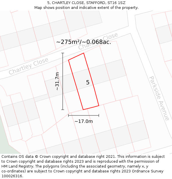 5, CHARTLEY CLOSE, STAFFORD, ST16 1SZ: Plot and title map
