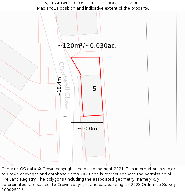 5, CHARTWELL CLOSE, PETERBOROUGH, PE2 9BE: Plot and title map
