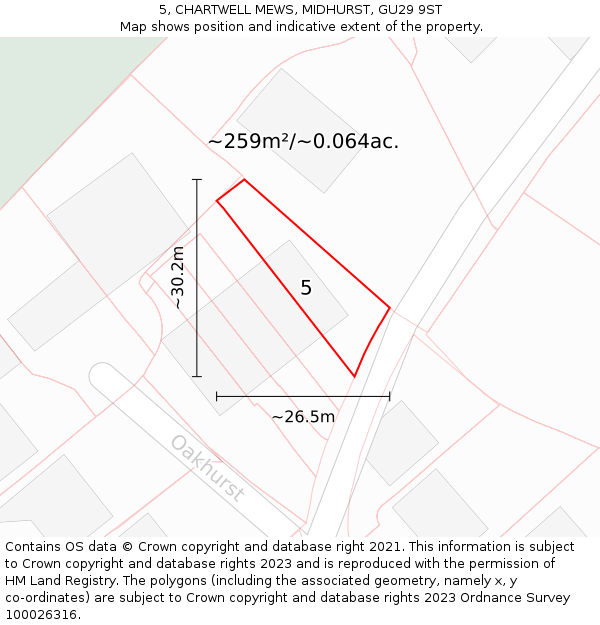 5, CHARTWELL MEWS, MIDHURST, GU29 9ST: Plot and title map