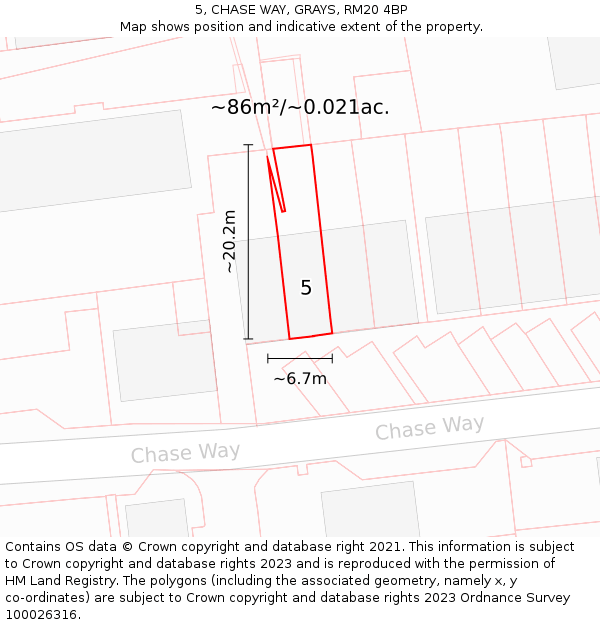 5, CHASE WAY, GRAYS, RM20 4BP: Plot and title map