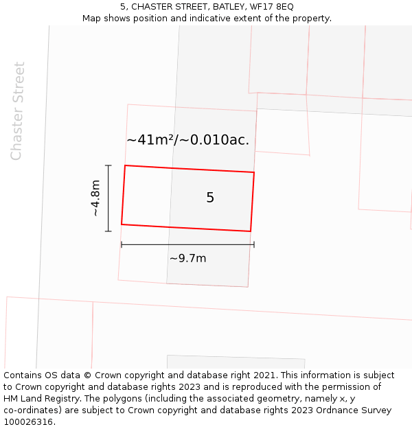 5, CHASTER STREET, BATLEY, WF17 8EQ: Plot and title map