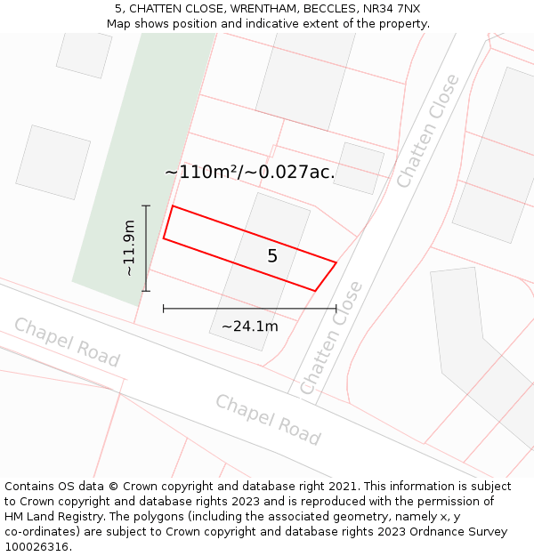 5, CHATTEN CLOSE, WRENTHAM, BECCLES, NR34 7NX: Plot and title map