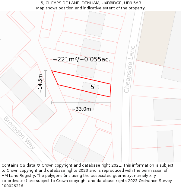 5, CHEAPSIDE LANE, DENHAM, UXBRIDGE, UB9 5AB: Plot and title map