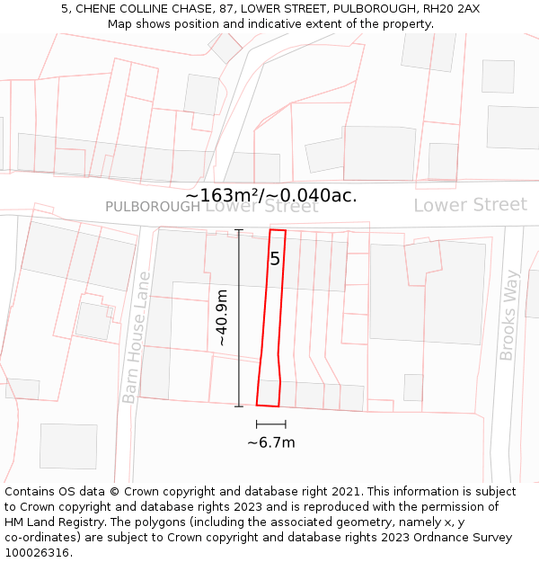 5, CHENE COLLINE CHASE, 87, LOWER STREET, PULBOROUGH, RH20 2AX: Plot and title map