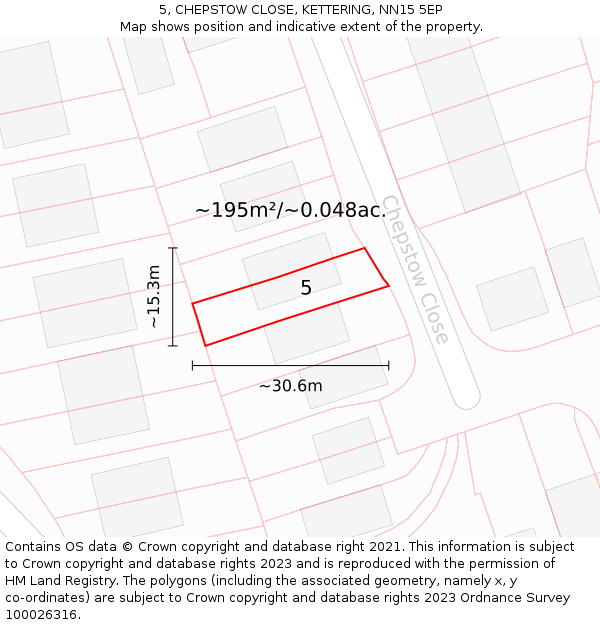 5, CHEPSTOW CLOSE, KETTERING, NN15 5EP: Plot and title map