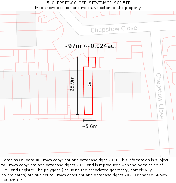 5, CHEPSTOW CLOSE, STEVENAGE, SG1 5TT: Plot and title map