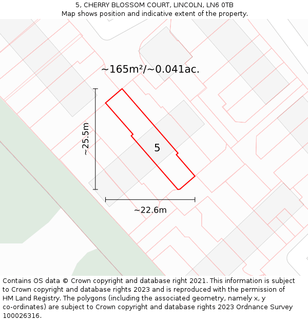 5, CHERRY BLOSSOM COURT, LINCOLN, LN6 0TB: Plot and title map