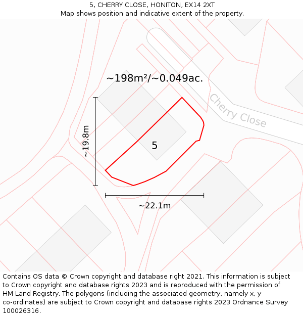 5, CHERRY CLOSE, HONITON, EX14 2XT: Plot and title map