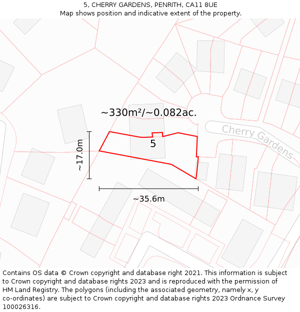 5, CHERRY GARDENS, PENRITH, CA11 8UE: Plot and title map
