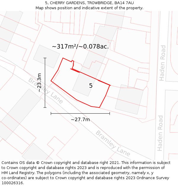 5, CHERRY GARDENS, TROWBRIDGE, BA14 7AU: Plot and title map