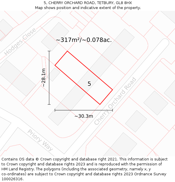 5, CHERRY ORCHARD ROAD, TETBURY, GL8 8HX: Plot and title map