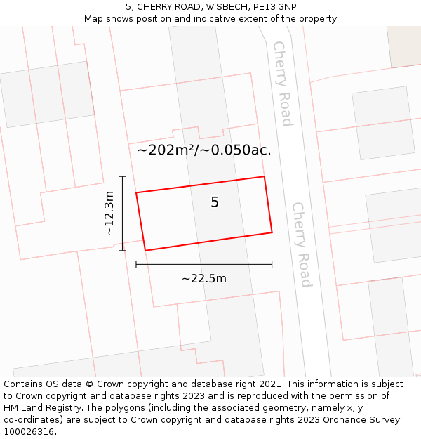 5, CHERRY ROAD, WISBECH, PE13 3NP: Plot and title map