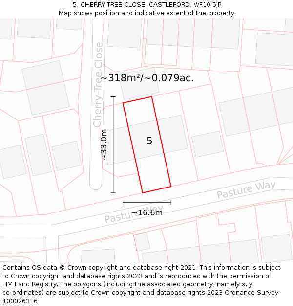 5, CHERRY TREE CLOSE, CASTLEFORD, WF10 5JP: Plot and title map