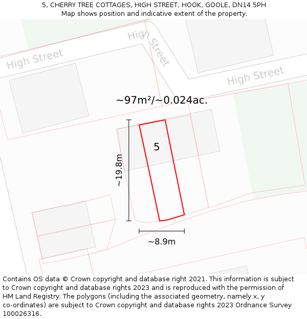 5, CHERRY TREE COTTAGES, HIGH STREET, HOOK, GOOLE, DN14 5PH: Plot and title map