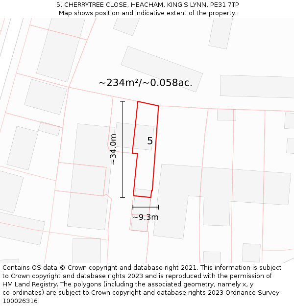5, CHERRYTREE CLOSE, HEACHAM, KING'S LYNN, PE31 7TP: Plot and title map