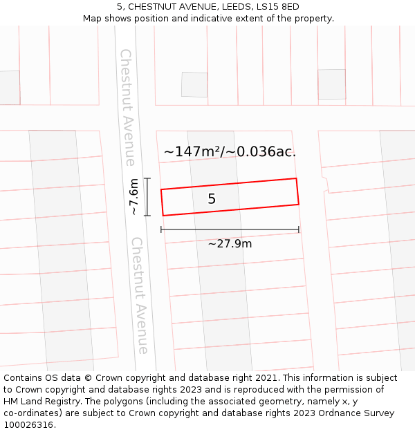 5, CHESTNUT AVENUE, LEEDS, LS15 8ED: Plot and title map