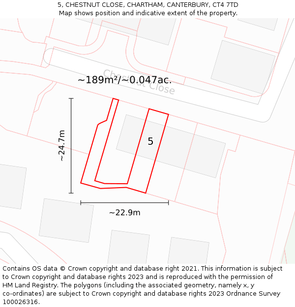5, CHESTNUT CLOSE, CHARTHAM, CANTERBURY, CT4 7TD: Plot and title map