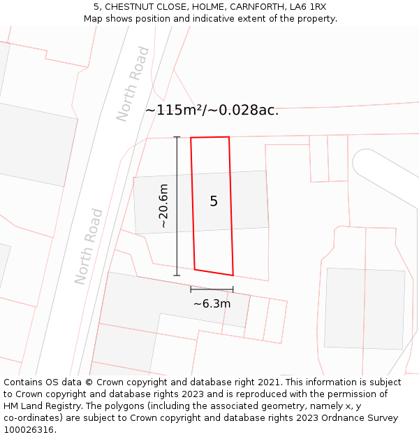 5, CHESTNUT CLOSE, HOLME, CARNFORTH, LA6 1RX: Plot and title map