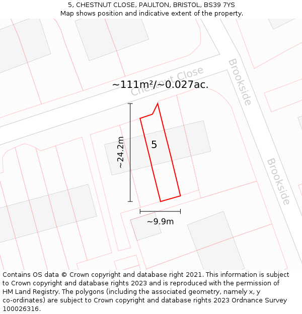 5, CHESTNUT CLOSE, PAULTON, BRISTOL, BS39 7YS: Plot and title map